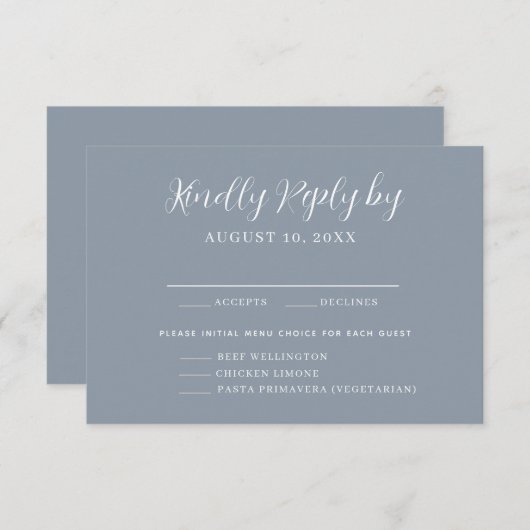 Dusty Blue Menu Choice Wedice RSVP Card (Devant / Derrière)