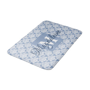 Dusty Blue met Kant Damast Monogram & Naam Badmat