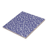 Dusty Blue met White Flowers Print Tile Tegeltje (Zijkant)