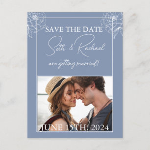 Dusty Blue met wit bloemontwerp Briefkaart