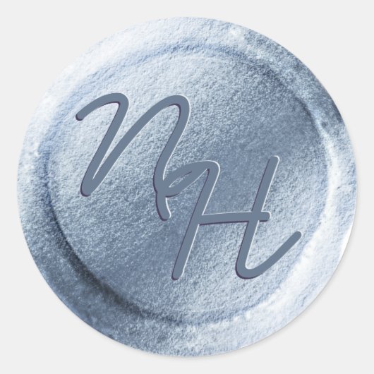 Dusty Blue Metallic Wax Seal Initialen Sticker (Voorkant)