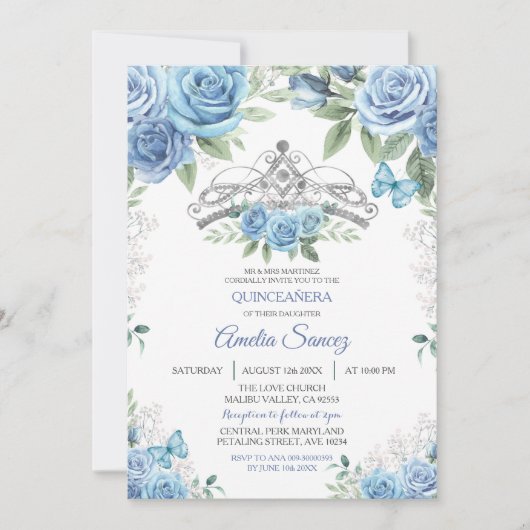 Dusty Blue Mexicaine Girl Mis XV Anos Invitation (Devant)