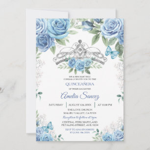 Dusty Blue Mexican Girl Mis XV Anos Invitation Kaart