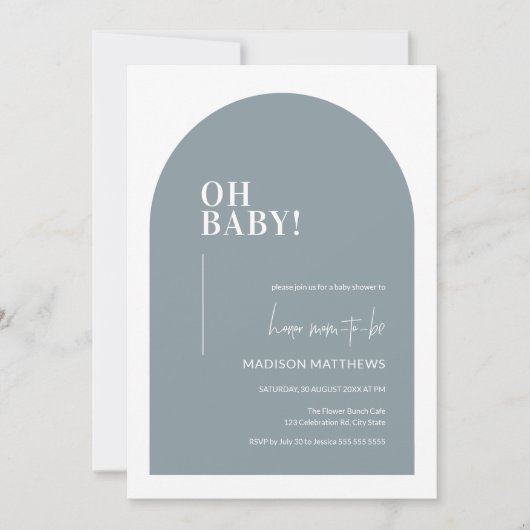 Dusty Blue Minimal Arc Oh Baby shower Invitation (Devant)