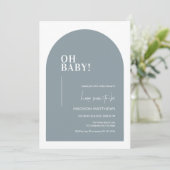 Dusty Blue Minimal Arc Oh Baby shower Invitation (Debout devant)