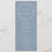 Dusty Blue Minimal Leaf Mariage Plat Programme (Devant)