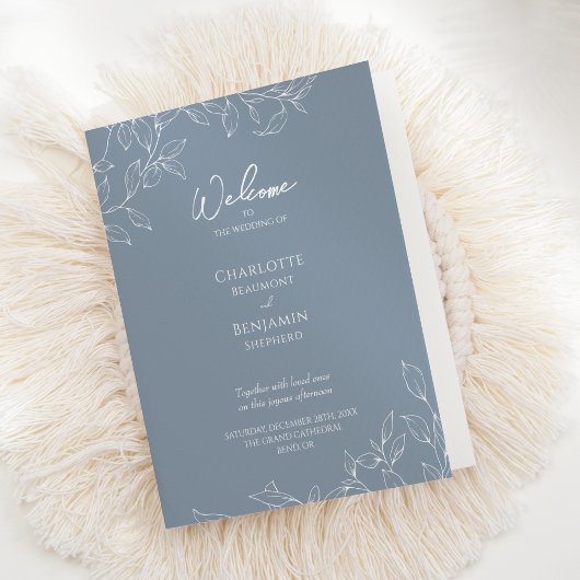 Dusty Blue Minimal Leaf Mariage plié programme