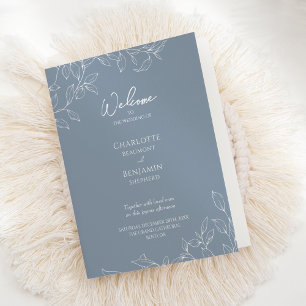 Dusty Blue Minimal Leaf Mariage plié programme