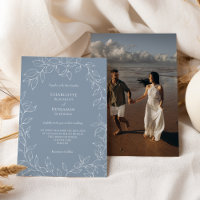 Dusty Blue Minimal Leaf Wedding Foto uitnodiging