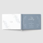 Dusty Blue Minimal Leaf Wedding Gastenboek (Volledig)
