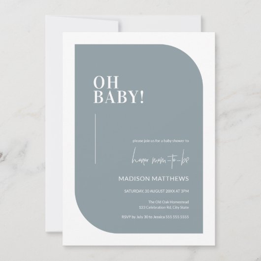 Dusty Blue Minimal Oh Baby shower Invitation (Devant)
