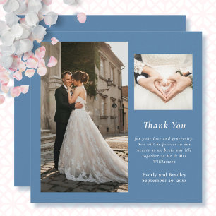 Dusty Blue Minimal Photo Mariage Carte de remercie