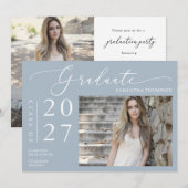 Dusty Blue Minimal Script School Afstuderen Foto Kaart (Voorkant / Achterkant)