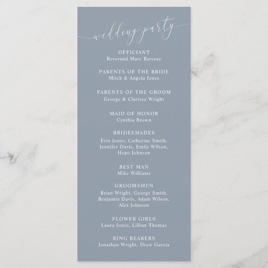 Dusty Blue Minimal Wedding Ceremony Program Programma (Achterkant)