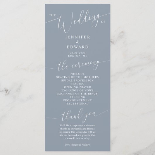 Dusty Blue Minimal Wedding Ceremony Program Programma (Voorkant)