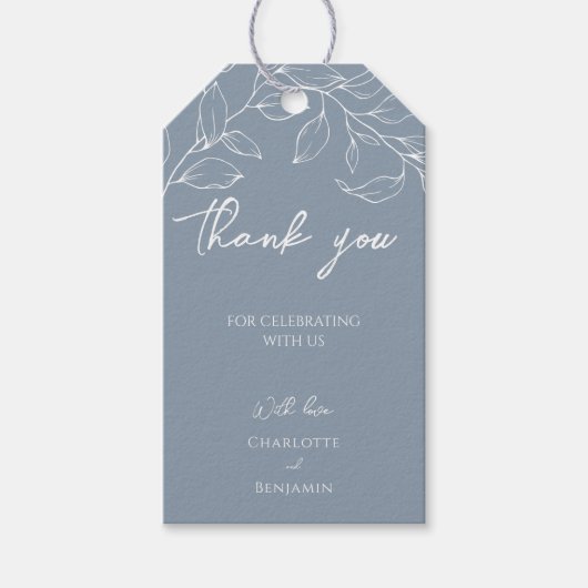 Dusty Blue minimale blad bruiloft dank u Cadeaulabel (Voorkant)