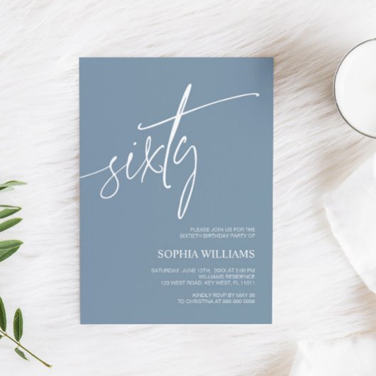 Dusty Blue Minimalist 60e anniversaire Invitation