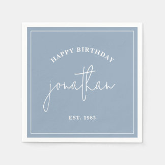 Dusty Blue Minimalist Birthday Custom Name Napkins Servet