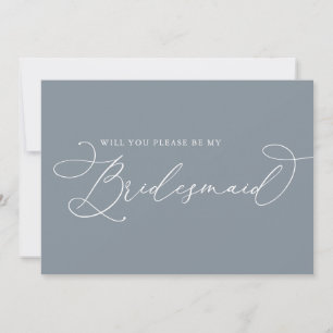 Dusty Blue Minimalist Bridesmaid proposal Kaart