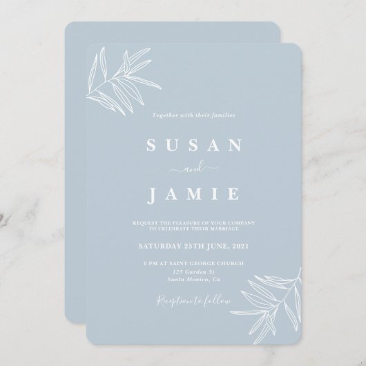 Dusty Blue Minimalist faire-part de mariage (Devant / Derrière)