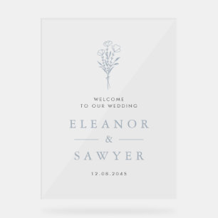 Dusty Blue Minimalist Floral Bouquet Mariage