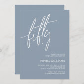 Dusty Blue Minimalist Invitation 50e anniversaire (Devant / Derrière)