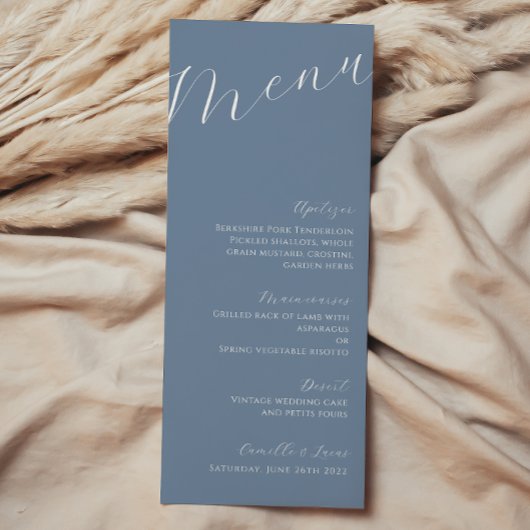 Dusty Blue Minimalist Menu Mariage moderne