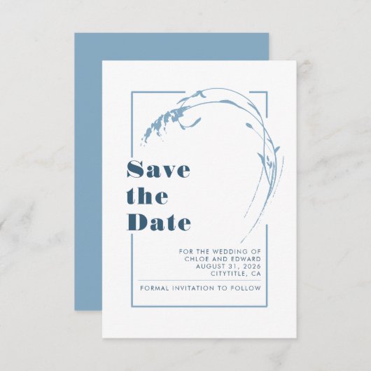 Dusty Blue Minimalist Romantic Save the Date (Voorkant / Achterkant)
