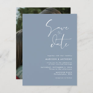 Dusty Blue Minimalist Save the Date Weduwfoto Uitnodiging Briefkaart