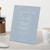 Dusty Blue Minimalist Script Signature Drinks Reclamebord Met Voetstuk (Insitu)