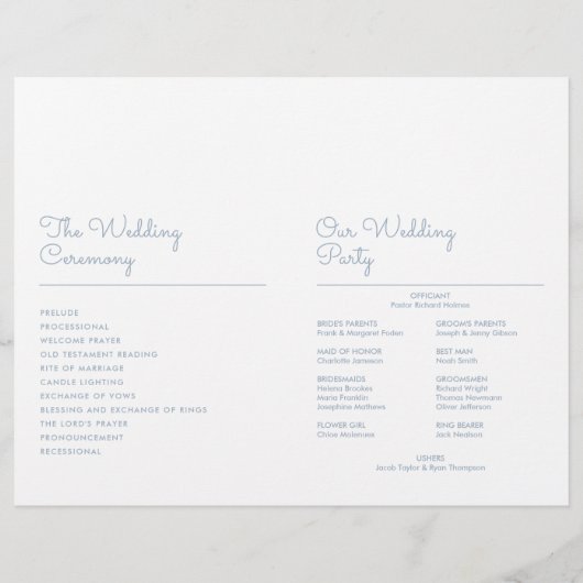 Dusty Blue Minimalist Script Wedding Programme (Dos)