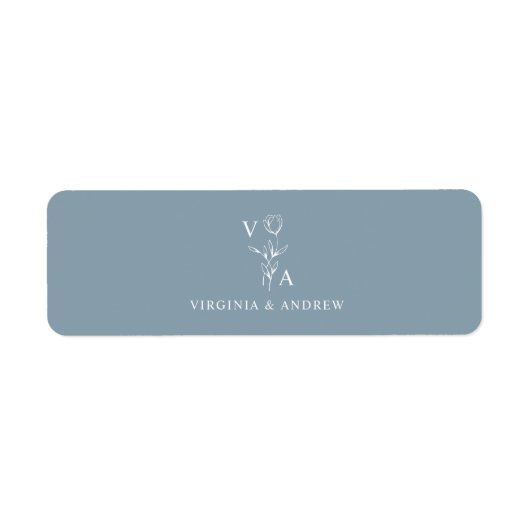 Dusty Blue Minimalist Wedding Monogram Etiket (Voorkant)
