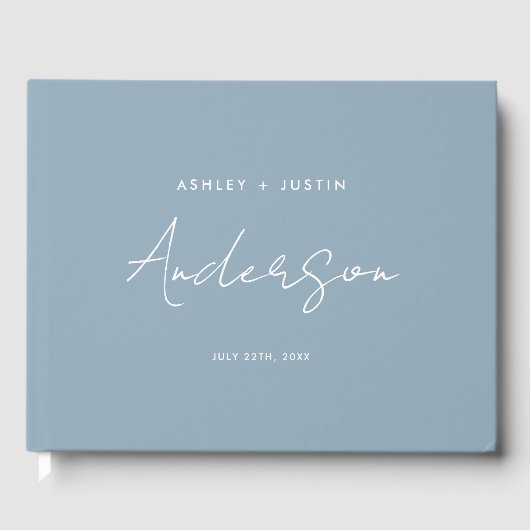 Dusty Blue Minimalist Wedding Personalized Gastenboek (Voorkant)