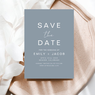 Dusty Blue Minimalist Wedding Save the Date Kaart
