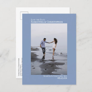 Dusty Blue Minimalist Weduwfoto slaat de datum op Aankondigingskaart