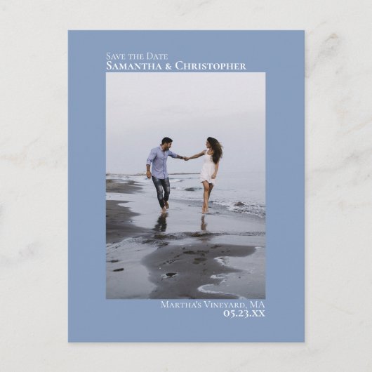 Dusty Blue Minimalist Weduwfoto slaat de datum op Aankondigingskaart (Voorkant)