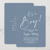 Dusty Blue minimalistisch baby shower boy Kaart (Voorkant / Achterkant)