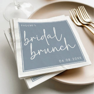 Dusty Blue minimalistisch script bruids brunch Servet