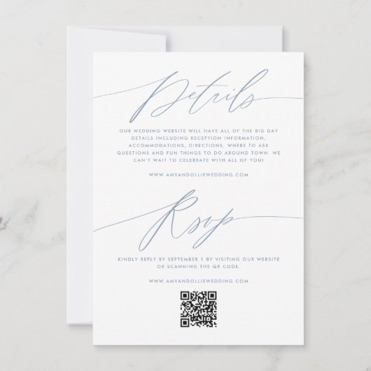 Dusty Blue minimalistische dubbelzijdige bruiloft Kaart (Achterkant)