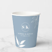 Dusty Blue minimalistische tak laat Initialen Logo Papieren Bekers (Voorkant)