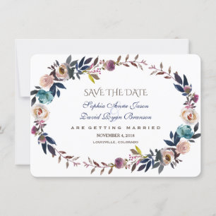 Dusty Blue Misty Roos, met de vermelding Save the Date