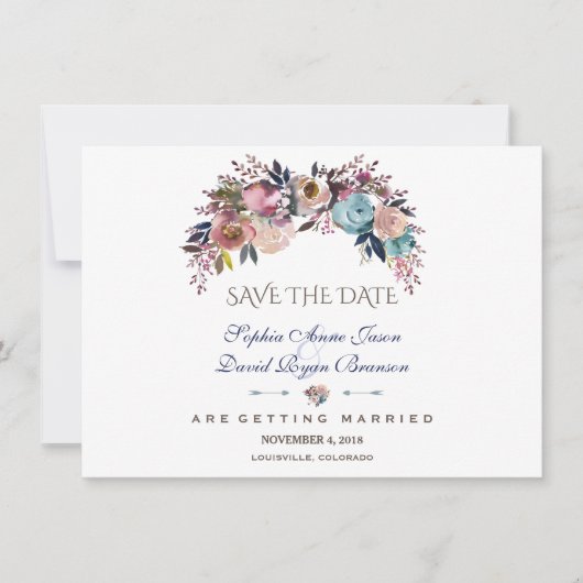Dusty Blue Misty Rose Bouquet bewaar de datum Save The Date (Voorkant)