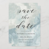 Dusty Blue Modern Abstract Save the Date (Voorkant / Achterkant)