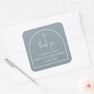 Dusty Blue Modern Arch Minimalist Baptisme Square Vierkante Sticker