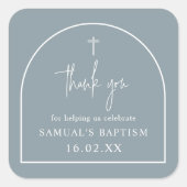 Dusty Blue Modern Arch Minimalist Baptisme Square Vierkante Sticker (Voorkant)