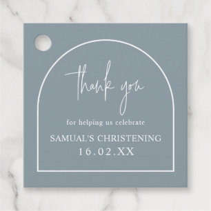 Dusty Blue Modern Arch Minimalist Christening Bedankjes Labels