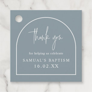 Dusty Blue Modern Arch Minimalist Christening Bedankjes Labels