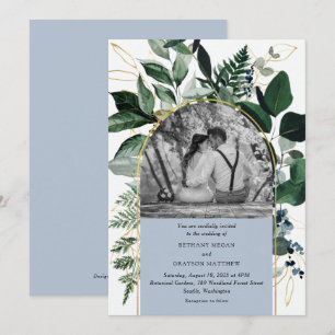 Dusty Blue modern arch tuinfotobruiloft Kaart