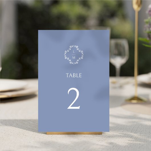 Dusty Blue Modern Bloemen Monogram Huwelijk Kaart