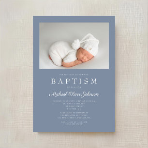 Dusty Blue Modern Boy Photo Baptisme Kaart